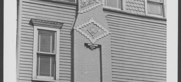 Chimney at #15 Fulton St. Building survives but chimney was rebuilt without ornament.