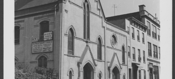 St Philip Neri RC Church, W Side Court House Place looking NW, is now the middle of this parking lot on the campus of Essex County College.